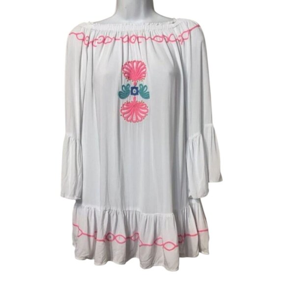 LILY PULITZER NEMI White Rayon Embroidered Tunic Top Swim Cover Up XS - Picture 3 of 7